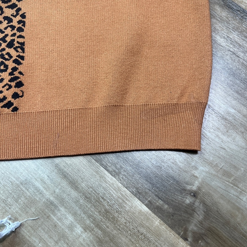 Women's Leopard Print Mock Neck Sweater Tan Brown Soft Knit Pullover Cozy‎ Fall - Picture 9 of 12